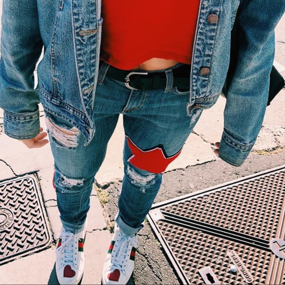 Carmar denim red star patch jeans